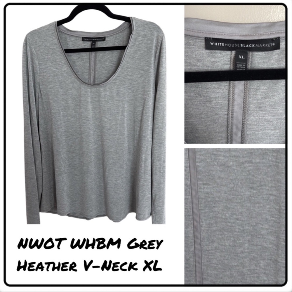 NWOT WHBM light heather grey scoop neck long sleeves dolphin (curved) hem XLarge